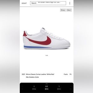 Nike Women’s Classic Cortez Red/White size 8.5- Worn Once!